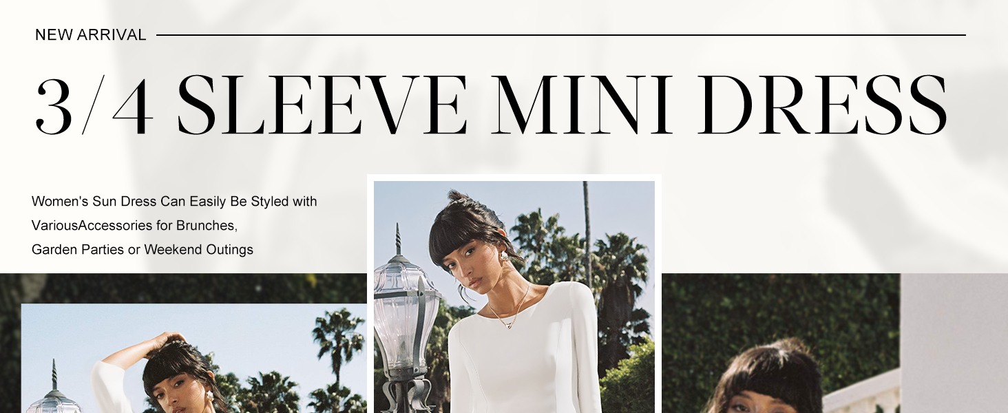 3/4 Sleeve A-Line Boat Neck Mini Dress