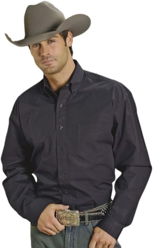 Camisa occidental de manga larga Oxford con botones sólidos para hombre -Stetson , Negro -