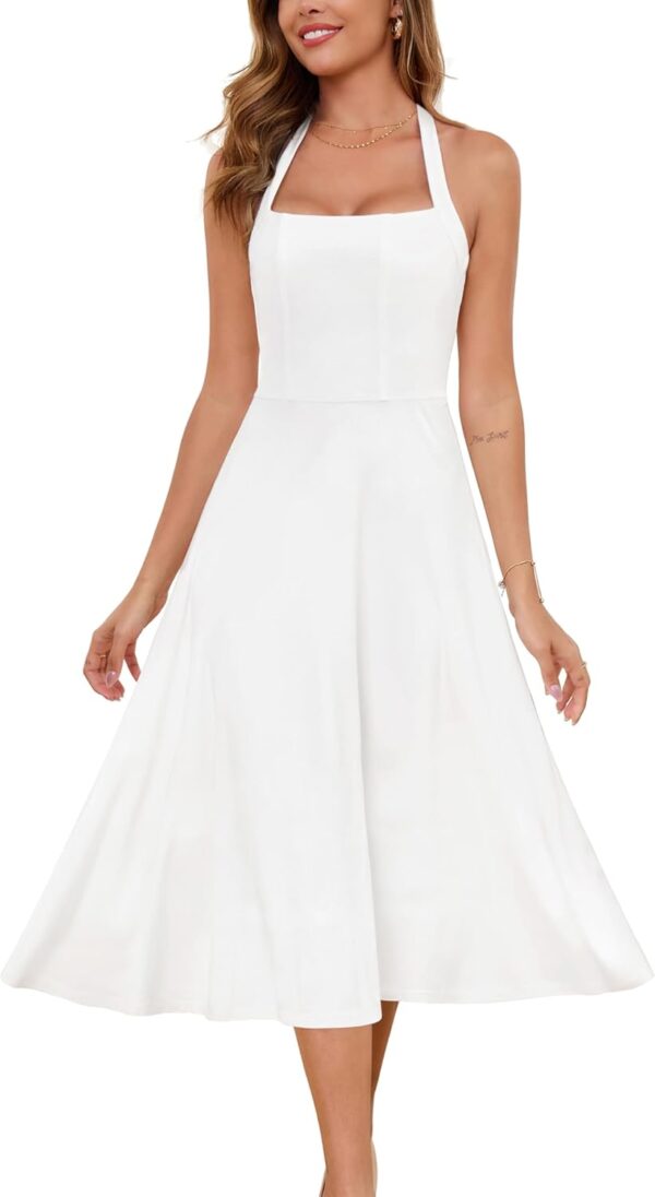 Vestido sin mangas con vuelo midi para mujer 2025, primavera verano cuello halter   vuelo invitada boda baile cóctel vuelo fiesta vestido midi, Zattcas