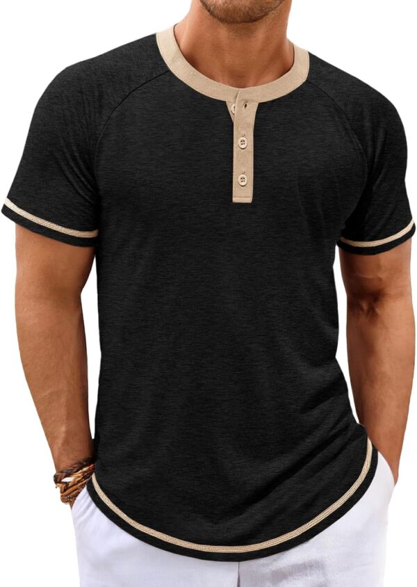 Makkrom Camisetas Henley de manga corta para hombre, estilo casual, para verano, básicas, con botones, vintage, ligeras