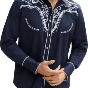 Camisas bordadas de manga larga para hombre, ajustadas, casuales, con botones, Daupanzees