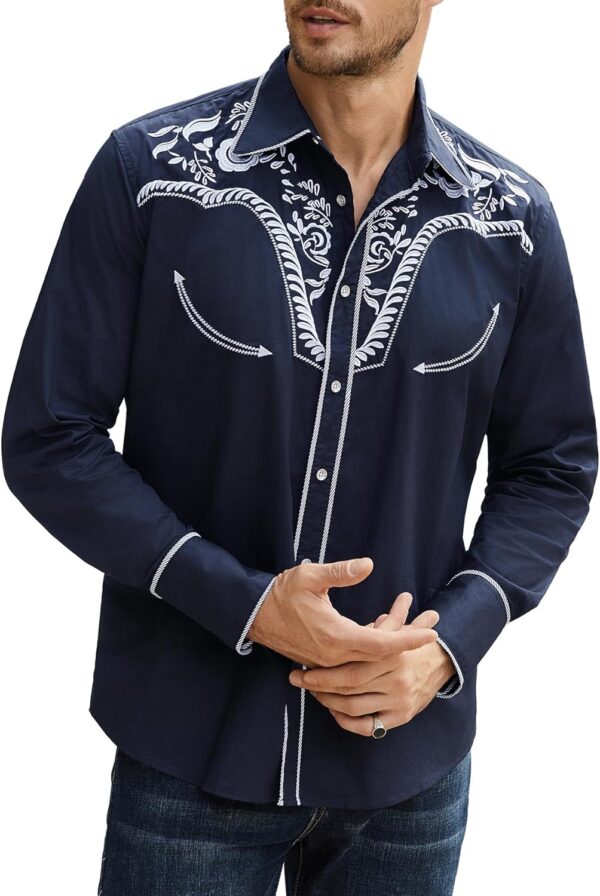Camisas bordadas de manga larga para hombre, ajustadas, casuales, con botones, Daupanzees