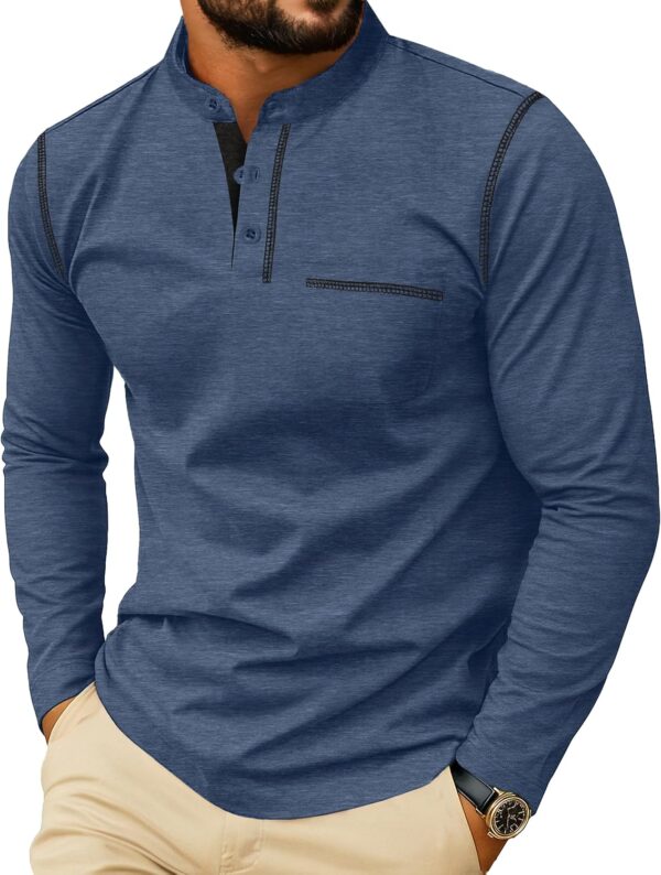 Camisas Henley de manga larga con botones para hombre, elegante, de algodón, con bolsillo,estilo casual,Sailwind