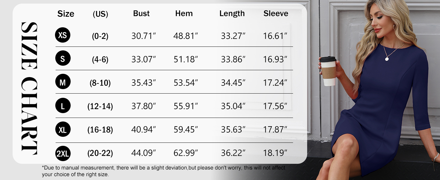 RUMIA Cocktail Dresses for Women 3/4 Sleeve Mini Dress Size Referrence
