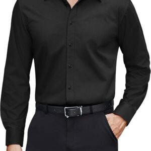 Camisas de vestir para hombre, camisa formal unicolor, camisas informales de negocios con botones, con protección contra manchas, elásticas y de manga larga J.VER -