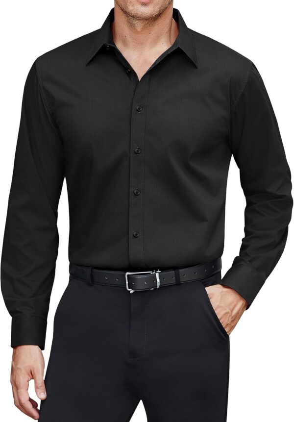 Camisas de vestir para hombre, camisa formal unicolor, camisas informales de negocios con botones, con protección contra manchas, elásticas y de manga larga J.VER -