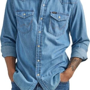 Camisa para hombre Wrangler icónica de mezclilla de ajuste regular