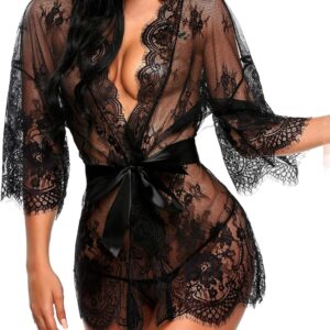 Kimono Avidlove de encaje para mujer, camisón de malla, tipo babydoll, lencería, bata, tallas S-5XL