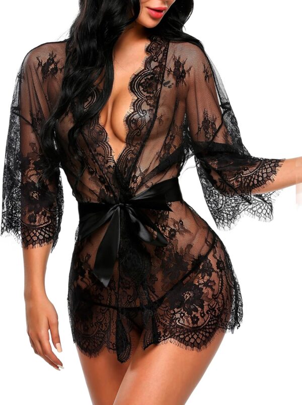 Kimono Avidlove de encaje para mujer, camisón de malla, tipo babydoll, lencería, bata, tallas S-5XL